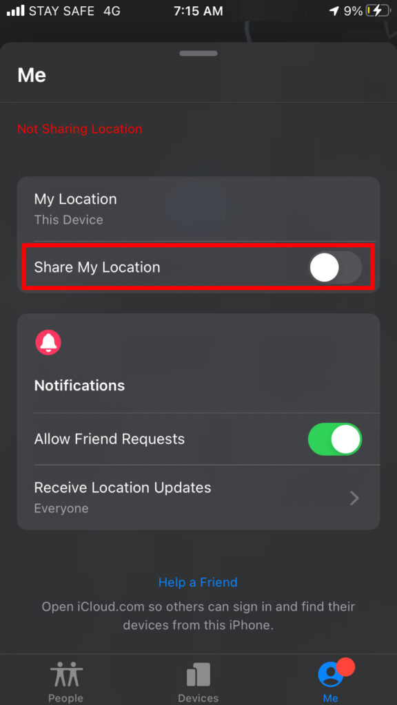 How to stop sharing location on Find My