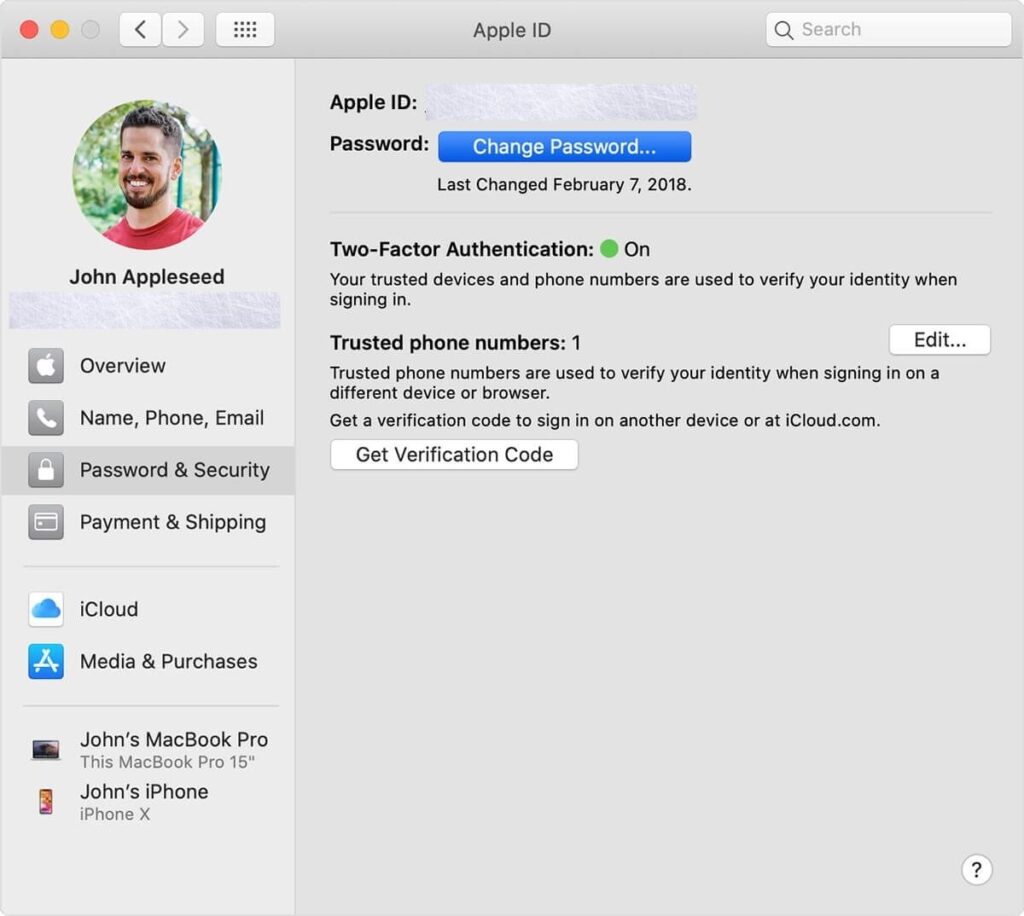 Password and security 
Apple id