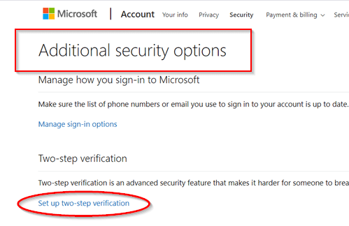 "Additional Security Options" page .