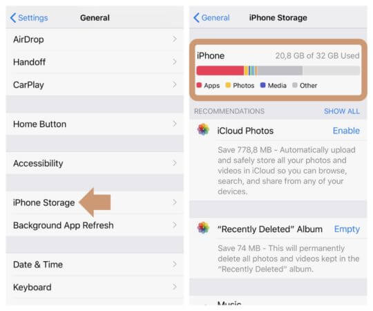 How to check out how much storage space is left on the iPhone and iPad 540x450 1 1