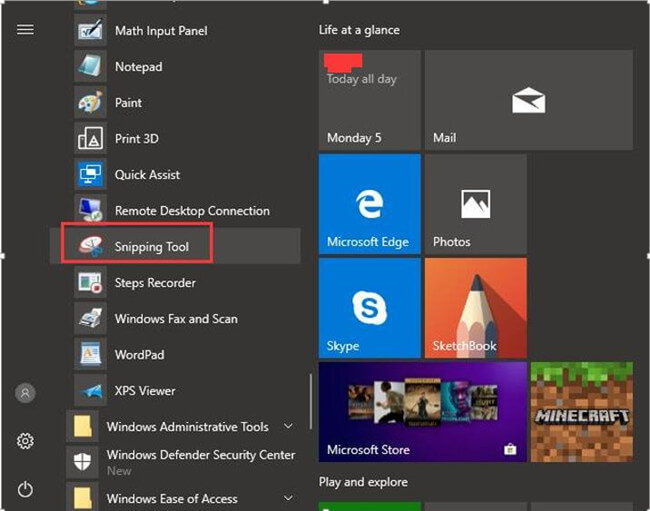 open snipping tool on windows 10 1