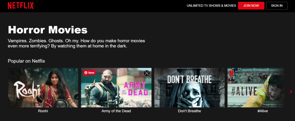 Related Horror movie Netflix Codes: