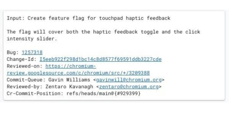 The commit discovered this time clearly states "Create feature flag for touchpad haptic feedback ".