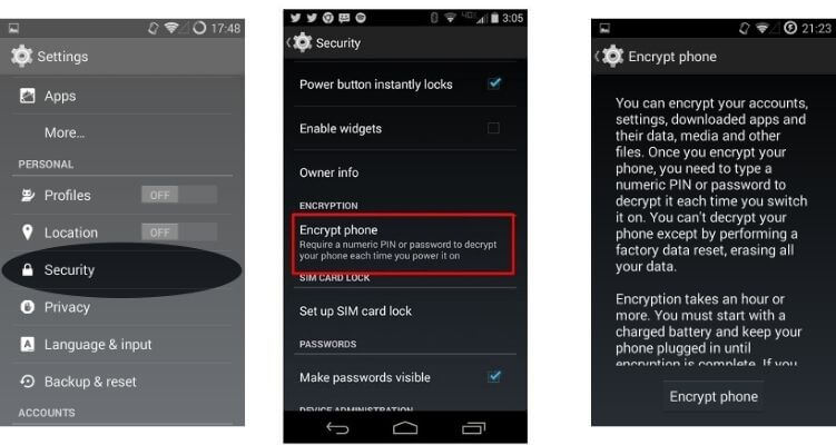 Data protection with internal Android encryption