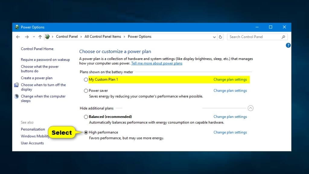 You can see the Windows 10 Performance mode in the "Power Options" section .
