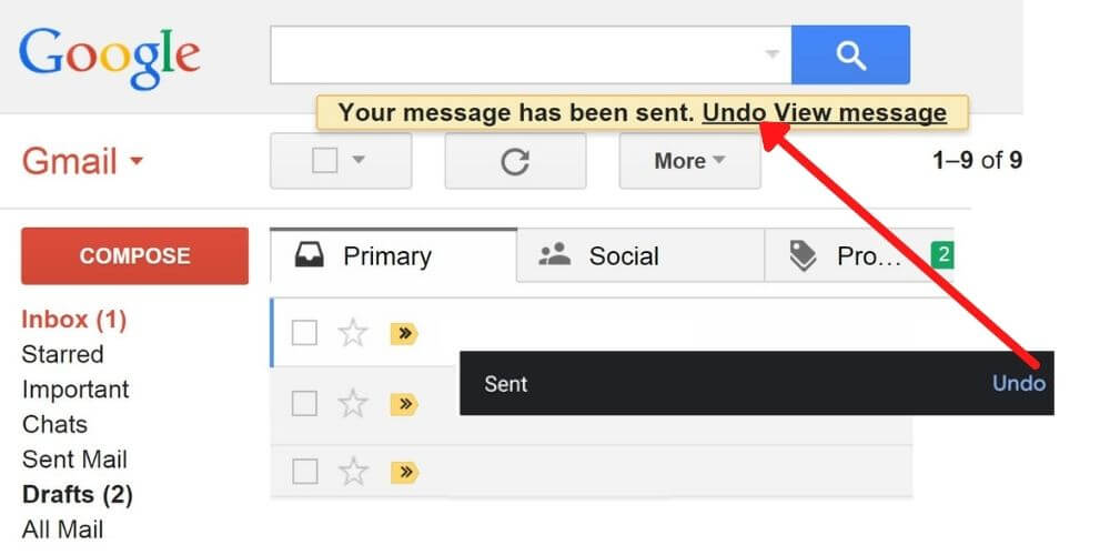 Gmail allows you to undo sent messages