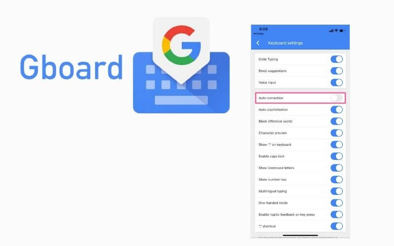 How to enable or disable keyboard autocorrect gboard