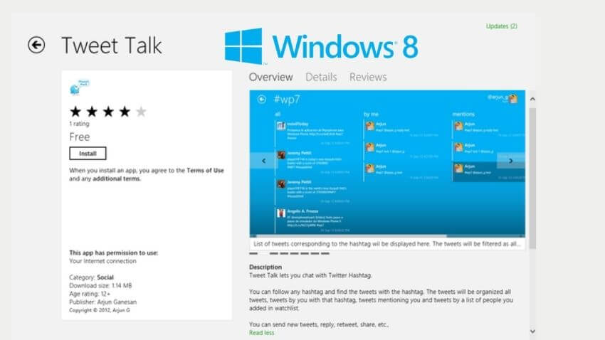 best social apps for Windows 8 : tweet talk
