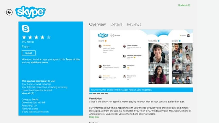 best social apps for Windows 8 : skype