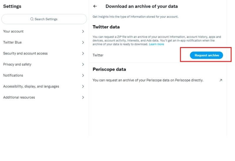 Download a file with your data form Twitter 1